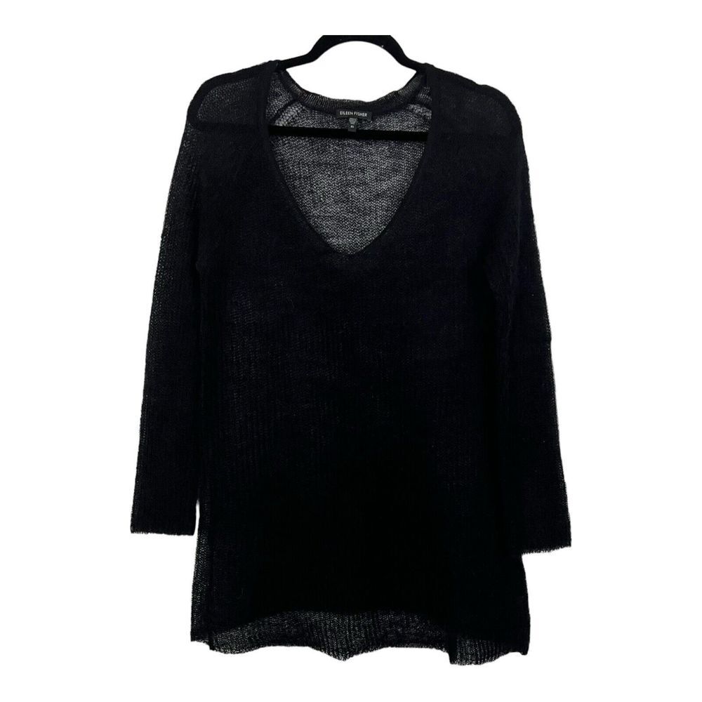 Eileen Fisher Womens Size XS Black Mohair Wool Lightweight Sweater